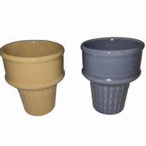Ceramic Ice Cream Cone Cups - Cream and Blue, Fun Party Gift, Candy Dish, Bowl